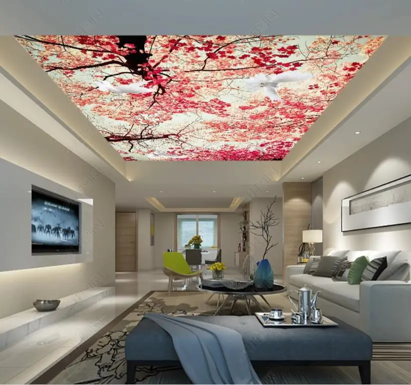 

Custom 3D Ceiling Photo Wallpaper Beautiful blue sky maple red leaves living room bedroom KTV ceiling zenith mural Wallpapers