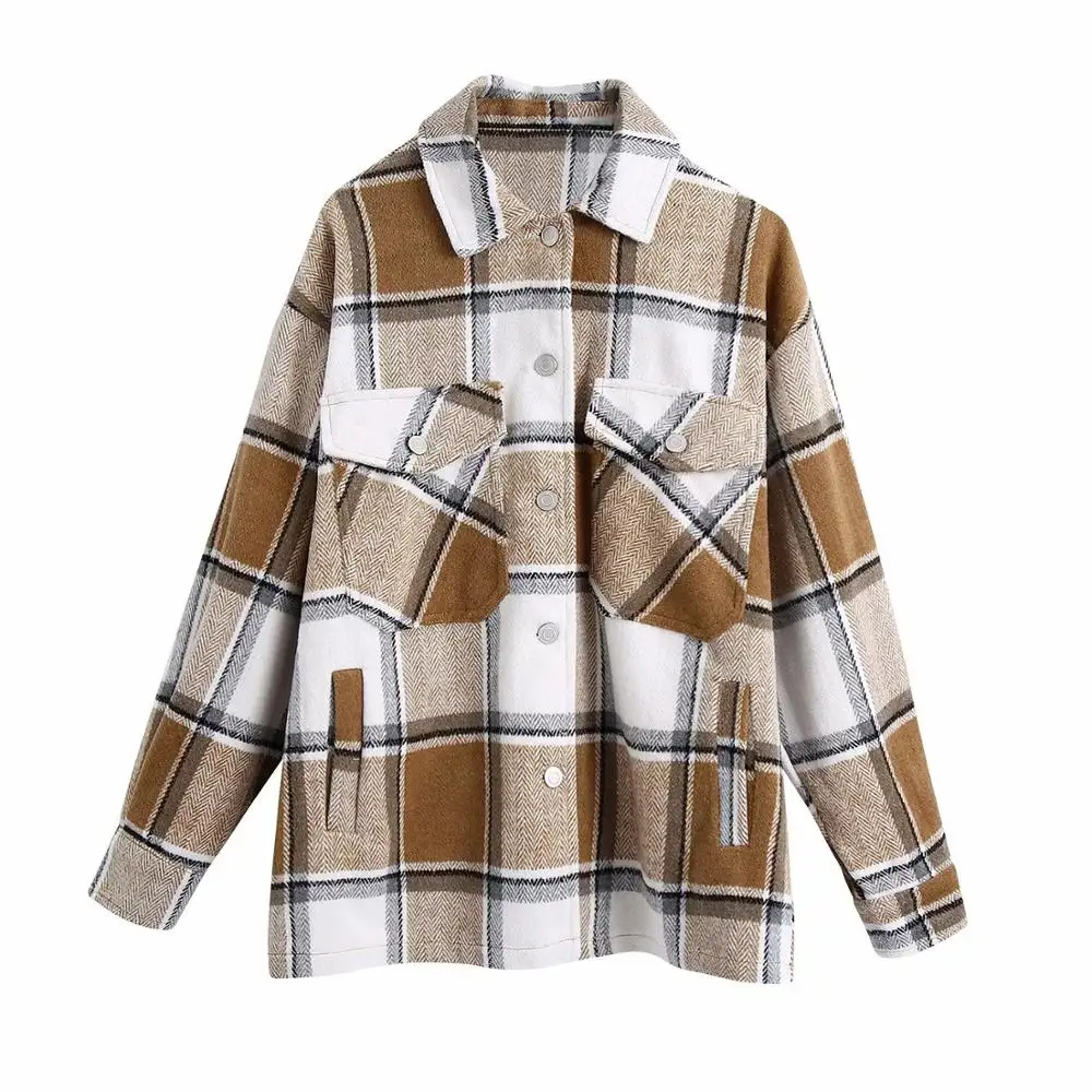 

2020 New Autumn Winter Women Jacket Plaid Full Sleeves Lapel Collar Vintage Check Coat Warm Outfits Women Tops