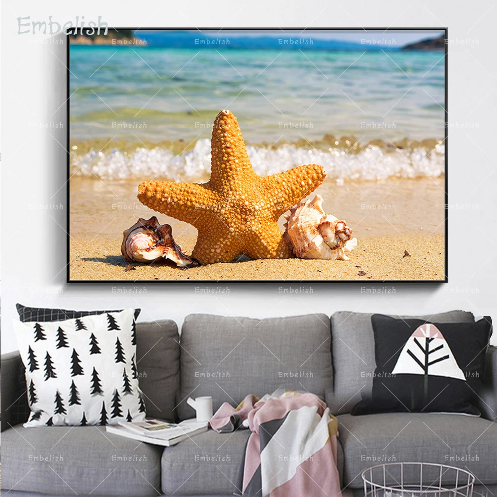 

1 Pieces Hot Landscape Pictures For Living Room Yellow Starfish And Beach Modern Home Decor Posters HD Canvas Oil Paintings