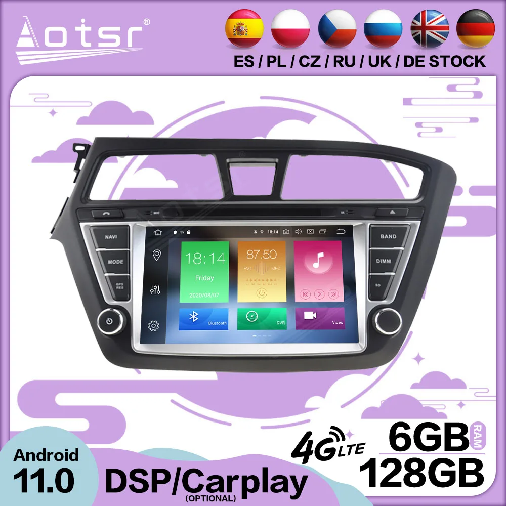 

6+128G Carplay Android 11 For HYUNDAI I20 2014 2015 2016 2017 Multimedia GPS Video Player Radio Receiver Audio Stereo Head Unit