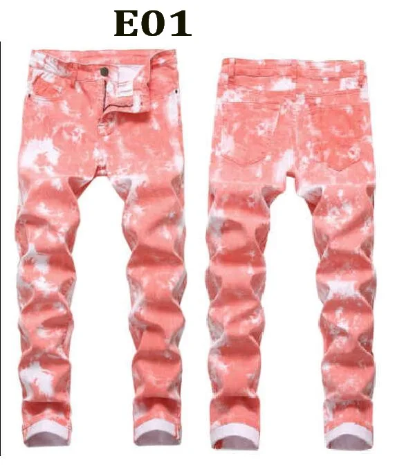 Multi-Style Male Jeans Multicolour Stretch Denim Pants Print Bikie Jeans Stretch Ripped Jeans Big Patch Jeans