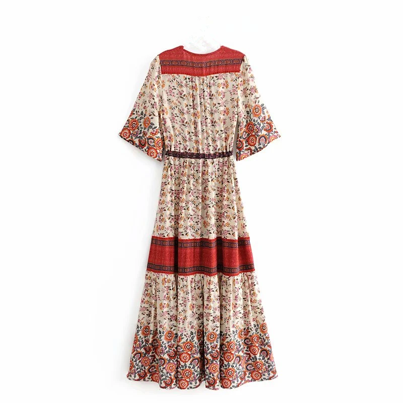 Платье женское винтажное шикарное с цветочным принтом Пляжное богемное Макси