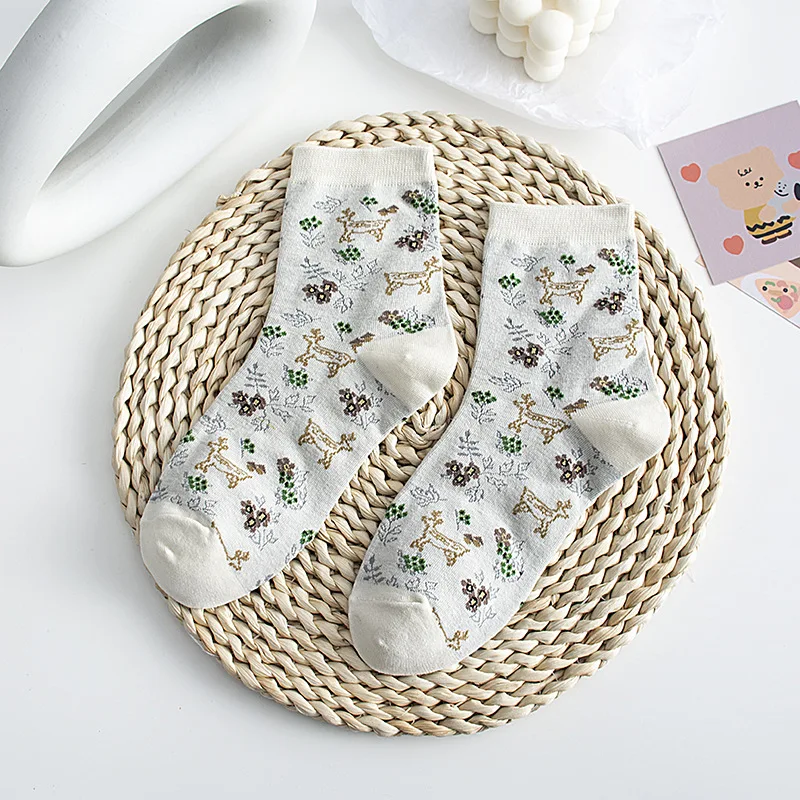 5 Pairs Socks Ruffles Autumn Squirrel Cotton Design High Quality Kawaii Lolita Seersucker Edge Style Girl Women's Socks Cute Set