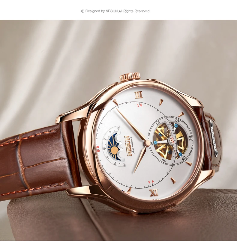 Автоматические механические часы, швейцарские NESUN Tourbillon, мужские часы, люксовый бренд, часы со скелетом, сапфир, Montre Homme N9038