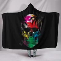colorful tropical skull 3d printed wearable blanket adults for kids various types hooded blanket fleece blanket 02