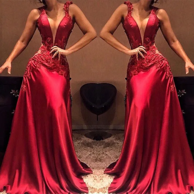 

Женское вечернее платье с V-образным вырезом, с аппликацией