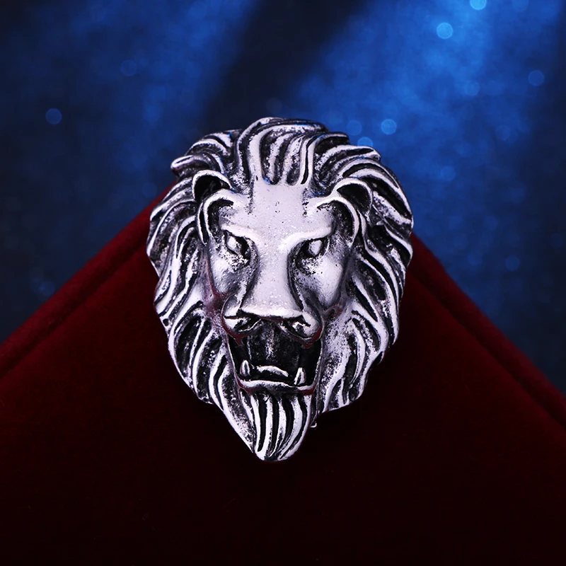 Vintage Jewelry Lion Head Brooches Rhinestone Zinc Alloy Animal Brooch Pin Men's Suit |