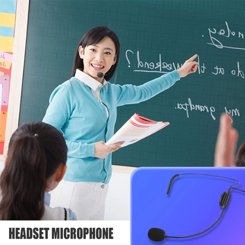 

FELYBY UHF Wireless Headset Microphone/Lavalier Lapel Mic with Mini Receiver 1/4" Output for Teacher Lecturer Conference