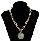Старинный зеленый камень кулон ожерелье для женщин массивное золотого цвета Панк металлическая Длинная цепочка ожерелье ювелирные изделия ожерелье для подарков женщин