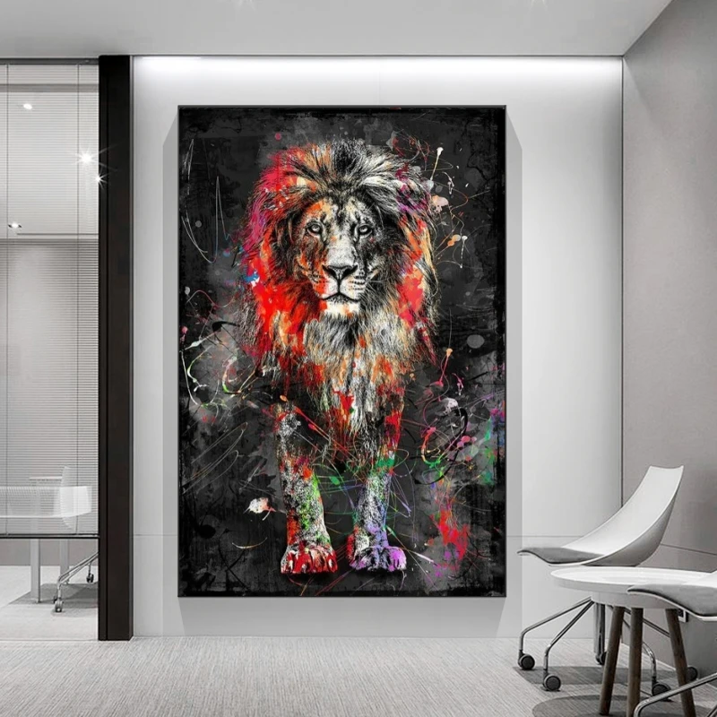 

Abstract Colorful Lion Canvas Paintings on The Wall Art Posters and Prints Modern Animals Wall Cuadros Pictures Home Decoration