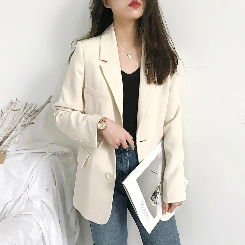 

GOOHOJIO 2020 New single Breasted Blazers Women Office Ladies Blazer Autumn Jacket Outerwear temperament long Sleeve Coats Women