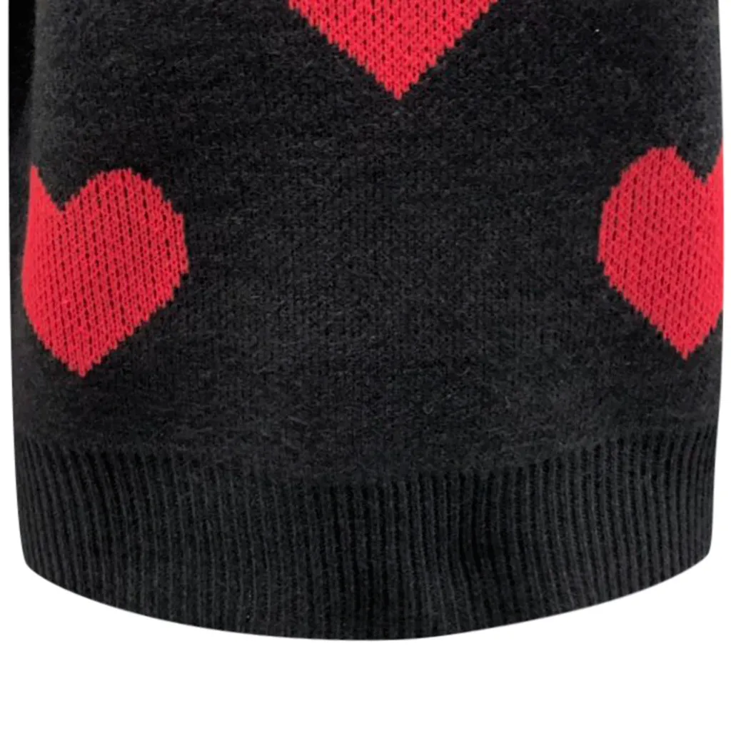 Женский Повседневный зимний свитер принт красное сердце черный с длинным