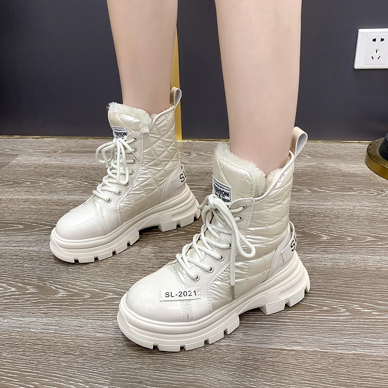 

LazySeal Waterproof Women Snow Boot Platform Warm Ankle Boots Thick Fur Lining Lace Up Winter 2021 Fashion Footwear Botas Mujer