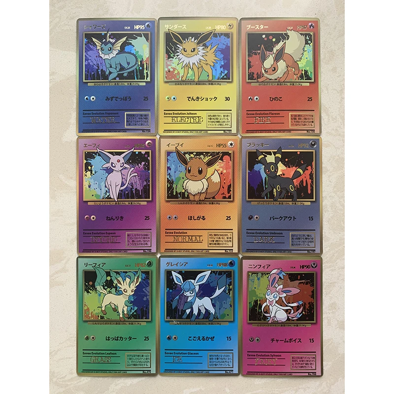 

Pokemon Card 9 Stks/set Eevee Flareon Vaporeon Jolteon Umbreon Espeon Speelgoed Hobby Hobby Collectibles Game Collection Anime