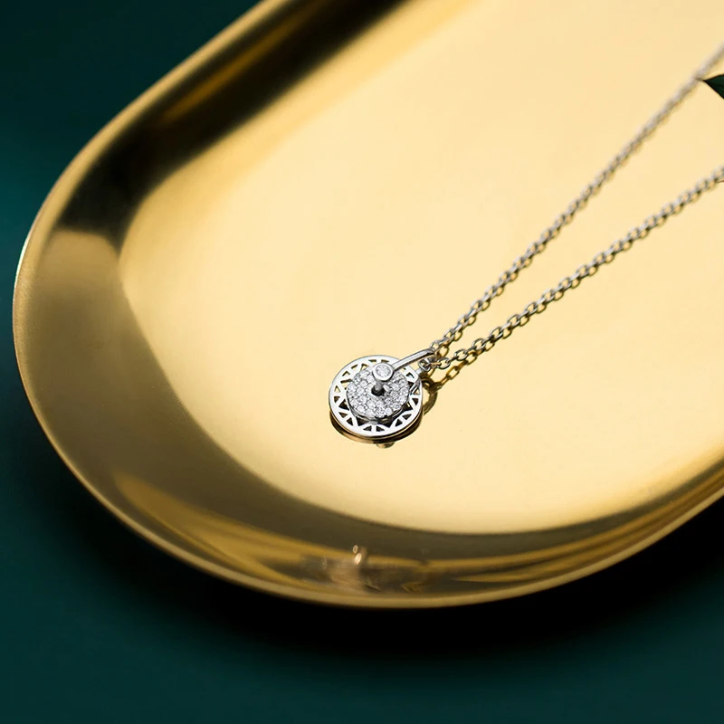 MODIAN подлинное серебро 925 пробы Блестящий Циркон вращающийся диск кулон ожерелье