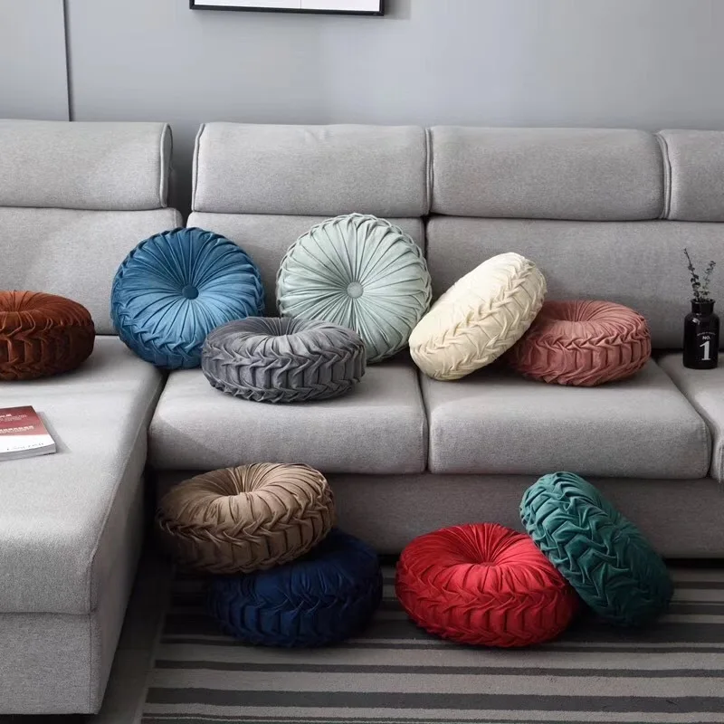 

Luxury Velvet Pouf Pleated Round Cushion Chair Seat Pad Soft Sofa Waist Back Throw Pillow Wheel Cushion Memory Foam Home Decor