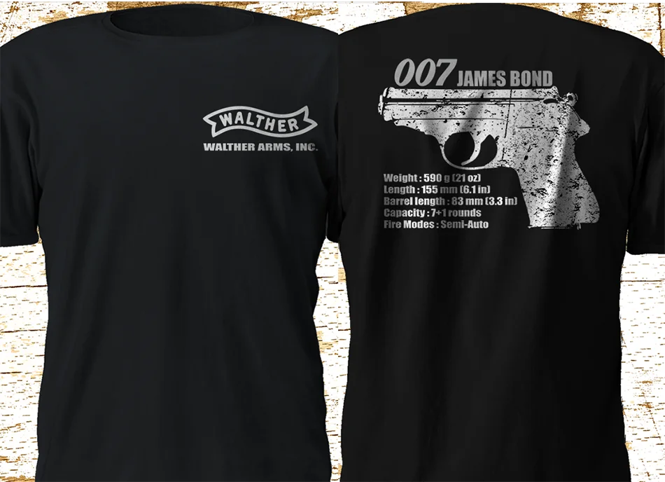 New Legend-Camiseta de pistola 007, camisa de James Bond Walther Ppk de Alemania, 2 lados, Unisex, 2019