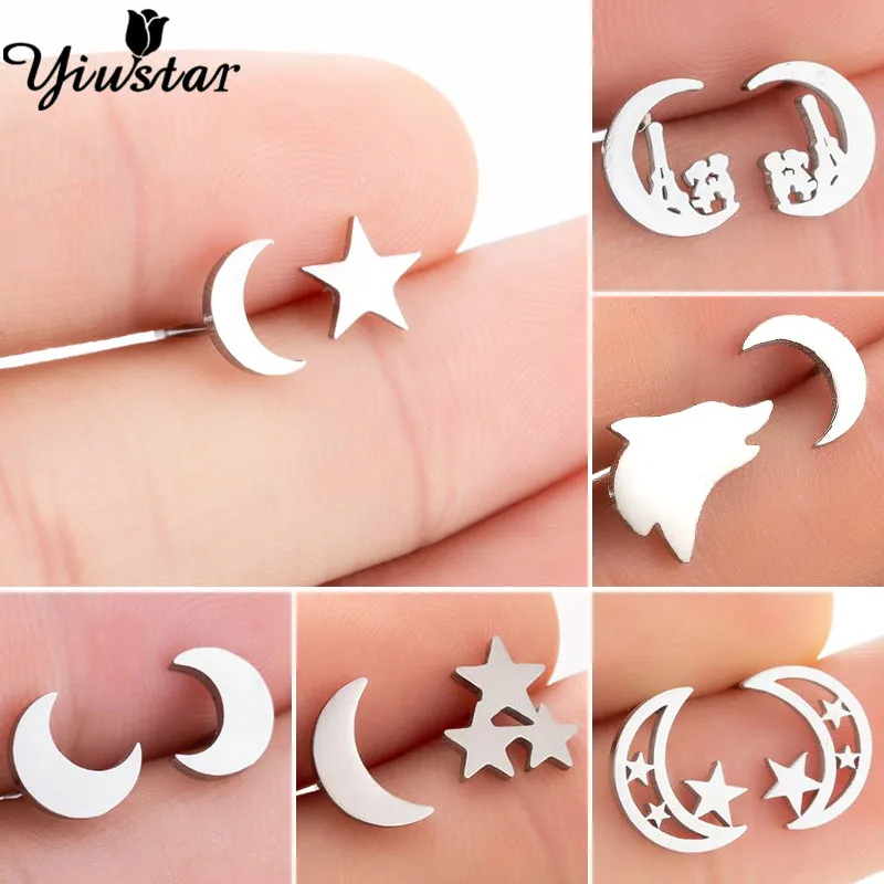 

Yiustar Fashion Moon Star Women Stud Earrings Men Stainless Steel Piercing Earing Wholesale Jewelry Gift Christmas Decoration
