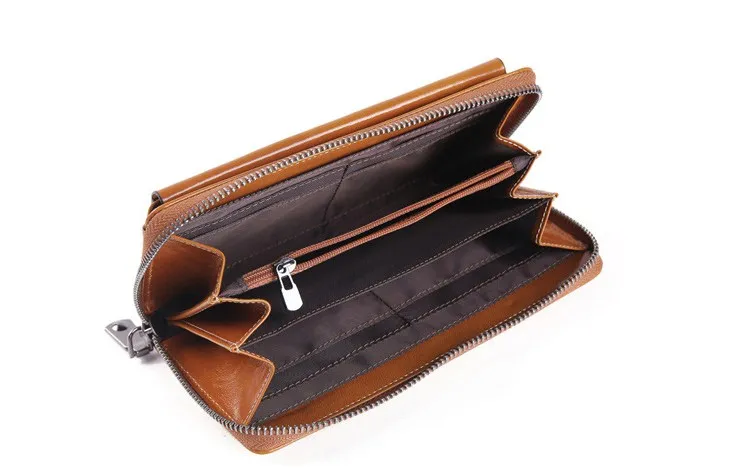 

genuine leather oil wax women long purse card holder