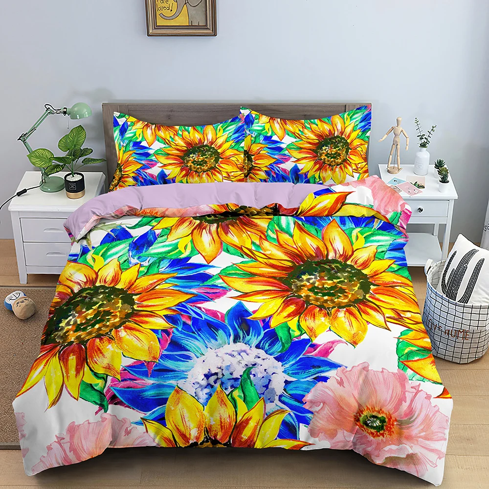 

Watercolor Sunflower Bedding Set Duvet Cover With Pillowcase Comforter Cover Quilt Cover US Twin Queen King Size for Kids
