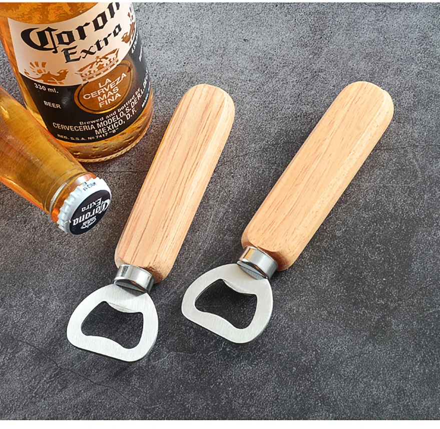 

Stainless steel bottle opener, beer wine opener, creative wooden handle advertising beer opener
