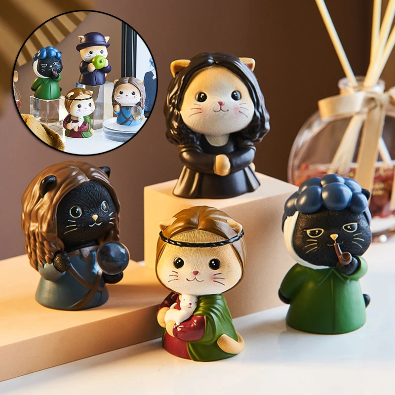 

Famous Paintings Role Cat Ornament Cute Resin Animal Character Model Classic Characters Kitten Decor For Desktop He