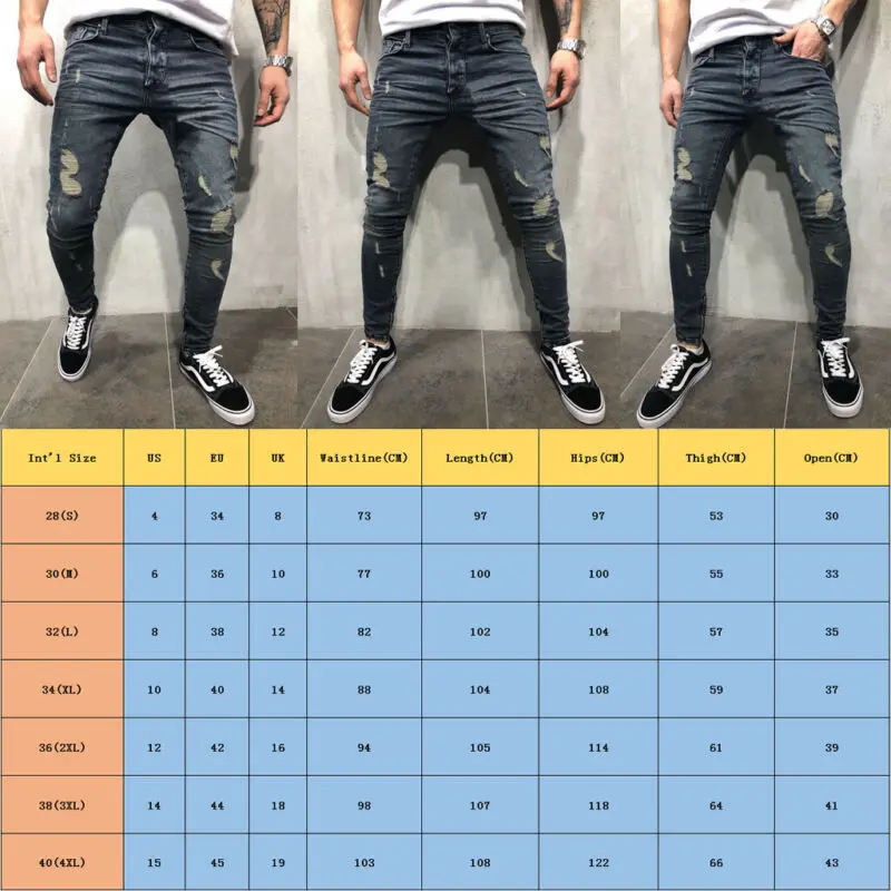 Мужские узкие джинсы с дырками в стиле хип хоп мужские винтажные синие и серые