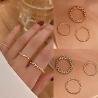 simple three piece ring set plain ring tail ring twisted chain fashion personalized jewelry