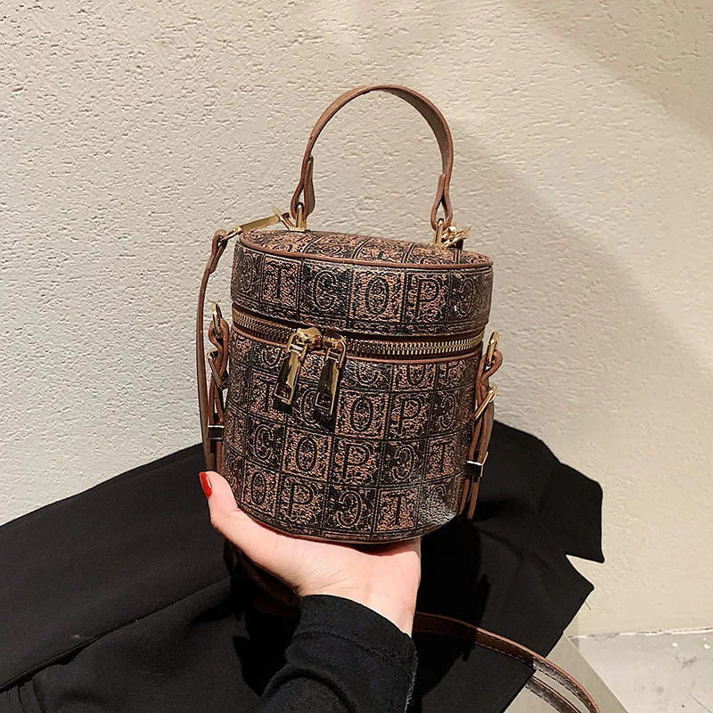 

2021 New Brand Printing Ancient Pattern High-Quality Texture All-Match Western Style Women Shoulder Crossbody Bucket Handbag