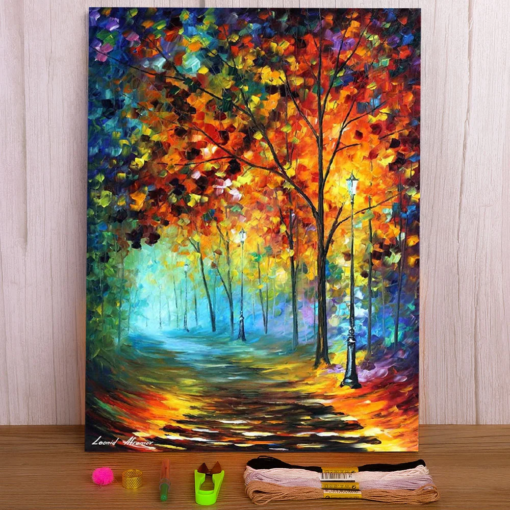 

Fog Autumn Alley Printed Canvas 11CT Cross-Stitch Set DIY Embroidery DMC Threads Handicraft Handmade Hobby Handiwork Package