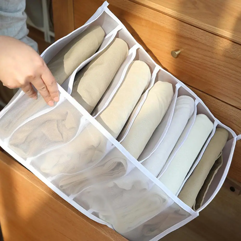 

7 Grids Jeans Storage Box Closet Wardrobe Clothes Compartment Drawer Separation Socks Storage Organizer Jeans Boxes Pants Y2X8