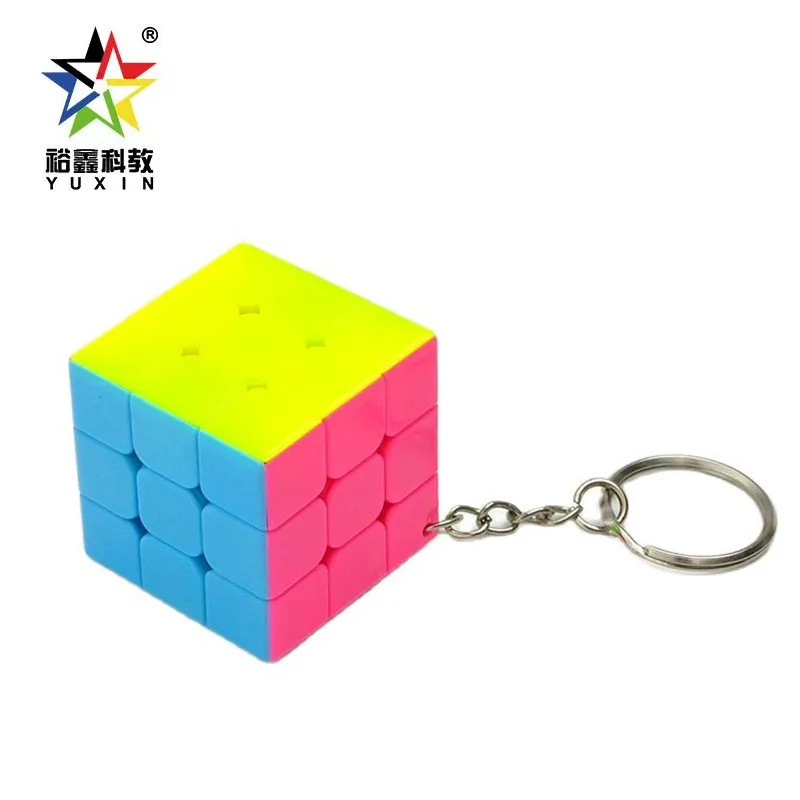 Yuxin Kylin 3x3x3 брелок магический куб пазл без наклеек розовый мини 3x3 скоростные