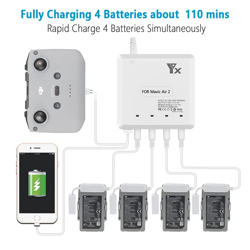 

6 In1 Charger Battery Remote Control Charging For DJI Mavic Air 2 / Mavic Air 2S Drone Accessories