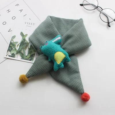 dark green Корейский стиль, детский зимний шарф с рисунком крокодила, хлопковый шарф для малышей, для мальчиков и девочек, с воротником, детский теплый открытый набор для грифа, шарфы - Цвет: dark green