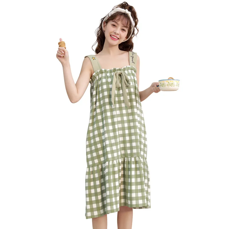 New Spring and Summer Cotton Nightdress Women's Loose Thin Casual Sleeveless Sleep Tops Cotton Dress Girls Home Wear