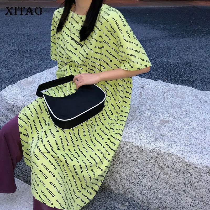 Женское свободное платье XITAO повседневное Плиссированное Платье с принтом и