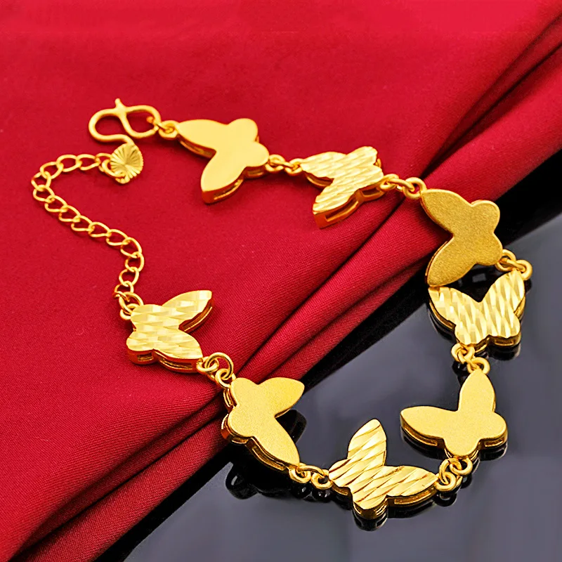 

24k Yellow Gold Butterfly Shaped Bracelets for Women Gold Bridal Bracelet Bangles Wedding Anniversary Fine Gold Jewelry Gifts