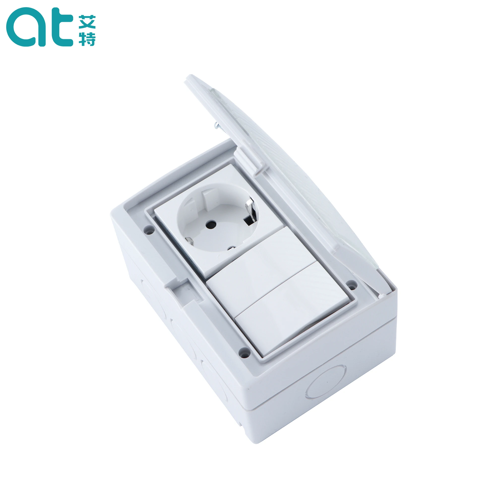 

IP55 2Gang 1 Way Wall Switch Socket EU German Standard Push Button Switch With Socket Panel Wall Light Switch 16A 250V