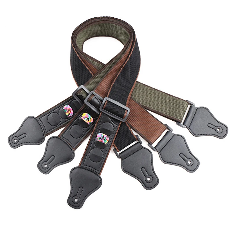 einstellbare gitarre strap reine baumwolle gürtel leder enden mit 3 gitarre pick halter für bass akustische elektrische gitarre accessoriesa