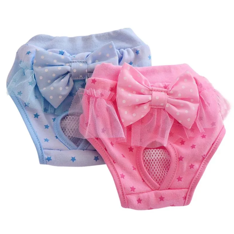 Tow Pcs Dog Bowknot Physiological Pants Two Pack Blue and Pink Cotton All Seasons Dot | Дом и сад