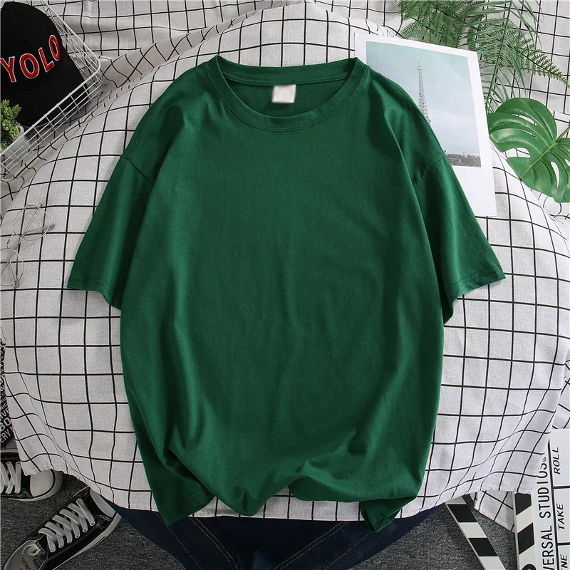 

2021 New 12Colour Solid Color Men T shirts White Korean Hip Hop Oversized Man Casual Tee Men's Streetwear sweatshirt