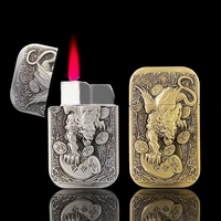 red torch personality butane lighter creative embossed zinc alloy lucky pixiu metal windproof lighter gift for men cool lighter