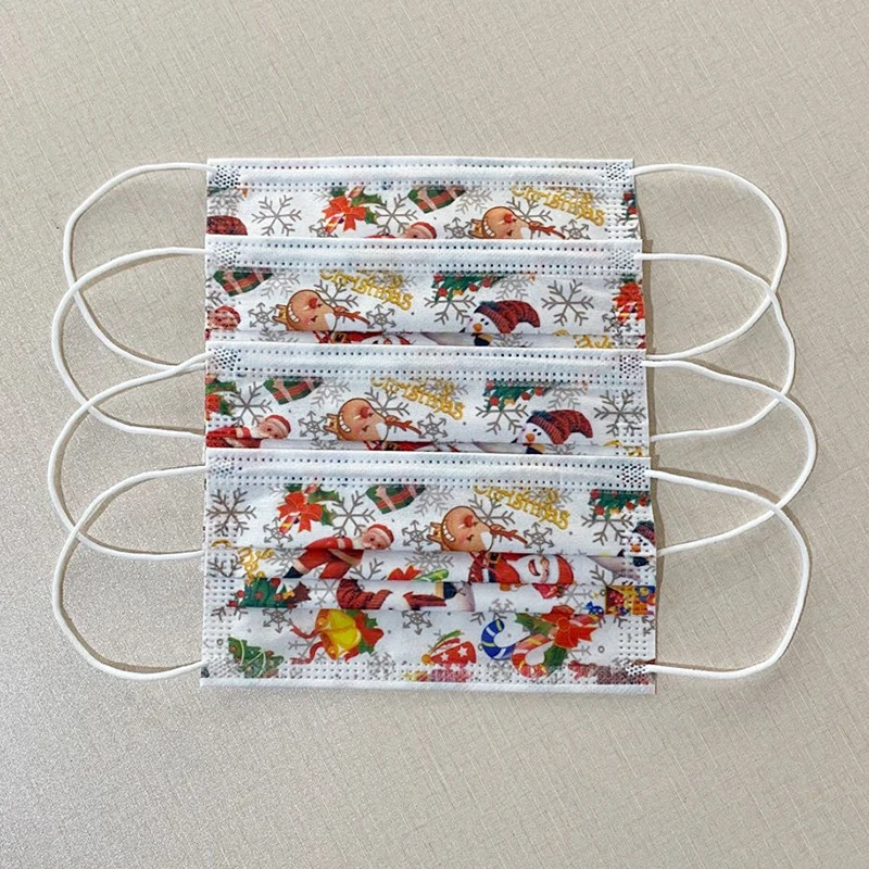 

50Pcs/lot Christmas Mask Disposable Mouth Masks for Adult Christmas Tree Santa Claus Print Mask Non-woven Face Mask Accessories