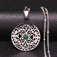 2022 flower natural stone stainless steel chain necklace silver color necklace for women boho jewelry collier femme n4454s04