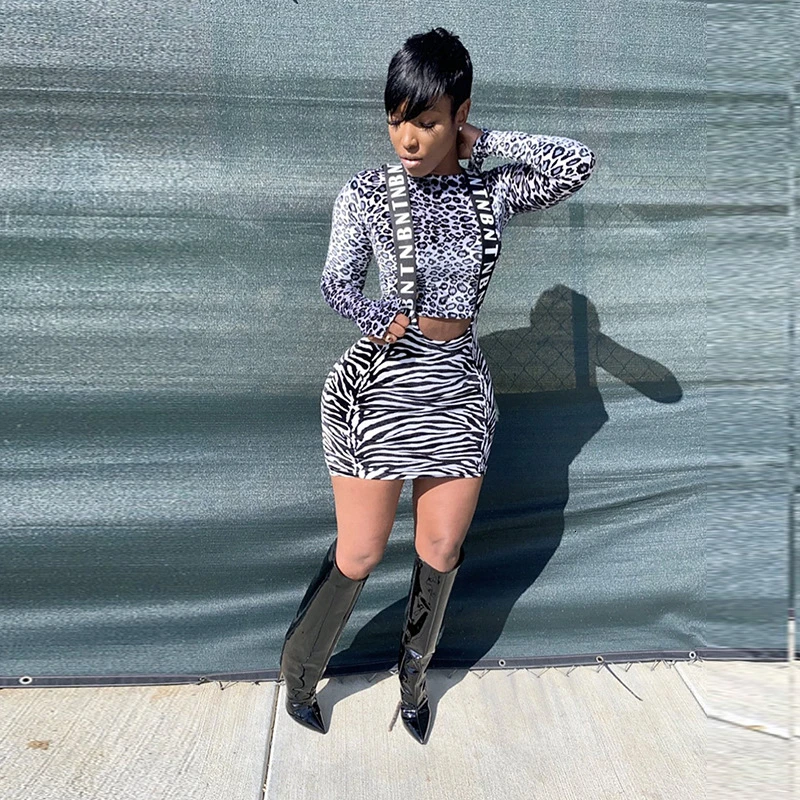 Женский комплект из двух предметов с леопардовым принтом зебры |