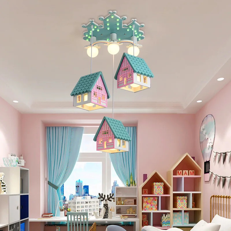 

Люстра Светодиодная потолочная лампа для детской комнаты креативная деревянная декоративная Подвесная лампа для дома и спальни с мультяшн...