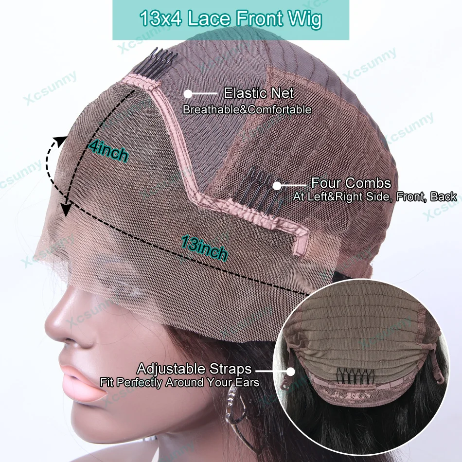 Прямые передние парики из человеческих волос на сетке с челкой 13x4 передний парик