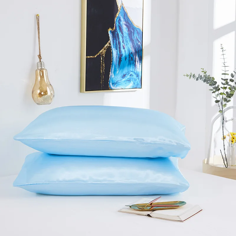 

Emulation Silk Satin PillowCase Single Solid Color Bedding Pillowcase Smooth Home White Black Grey Khaki Sky Blue Pink Sliver
