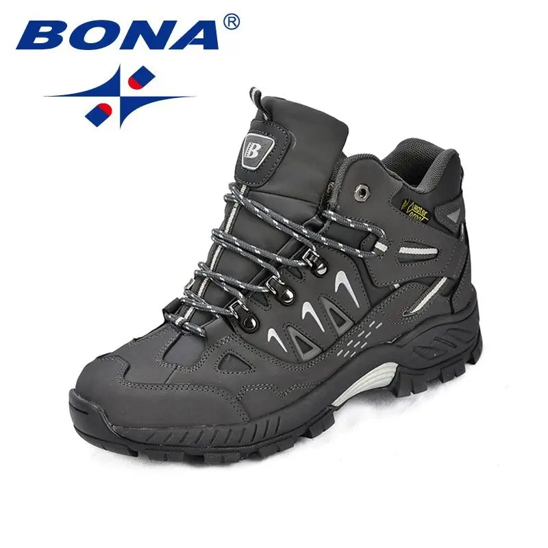 DARK GREY SILVER GRE BONA/ стиль; мужские треккинговые ботинки из натуральной кожи; Мужская Спортивная обувь на шнуровке; мужские беговые треккинговые кроссовки; - Цвет: DARK GREY SILVER GRE