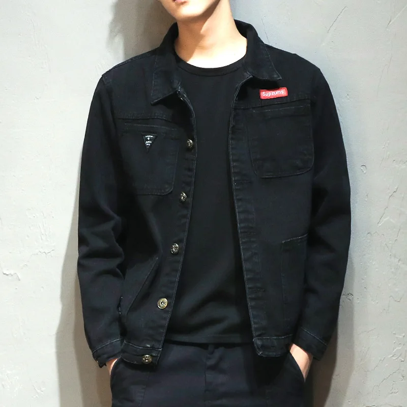 

Wholesale Denim jacket male spring autumn brand loose black autumn men's tooling jacket male Korean style trend all-match coat